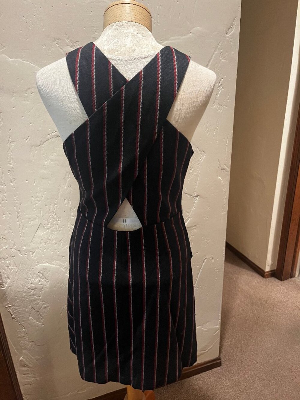 Rebecca Minkoff Wool Blend Black Striped Sleeveless Assymetrical Dress, Size 10